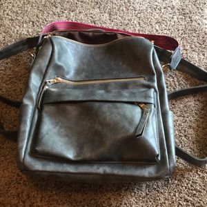 Gray vegan leather backpack